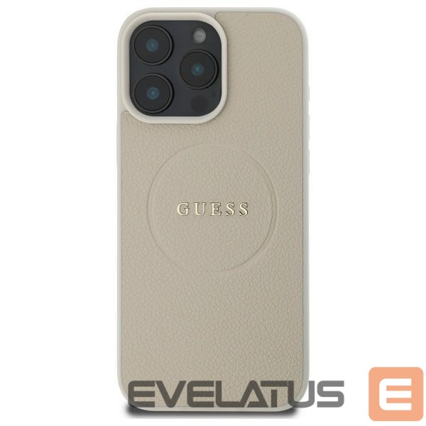 Back panel cover Guess Guess Grained Gold Ring MagSafe Case for iPhone 16 Pro Max - Beige
