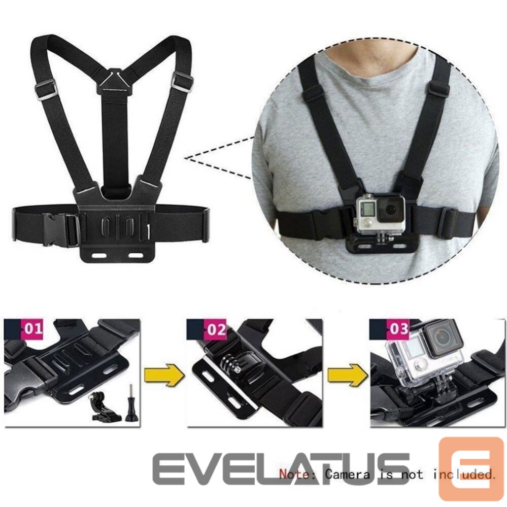Camera accessory Hurtel Adjustable harness for a sports camera with a rotating tripod and a phone stand
