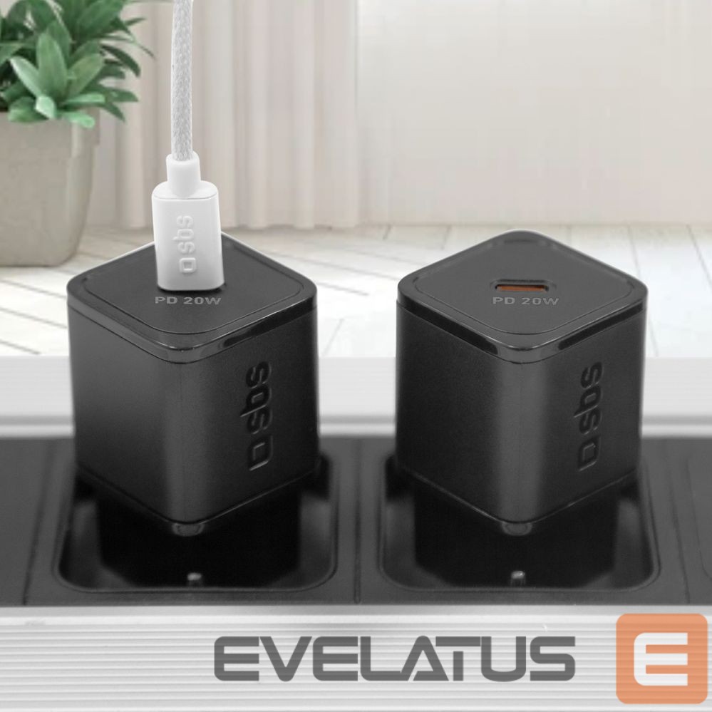 Adapter SBS SBS TETRGAN1C20K 20W GaN USB-C Wall Charger with Power Delivery - Black