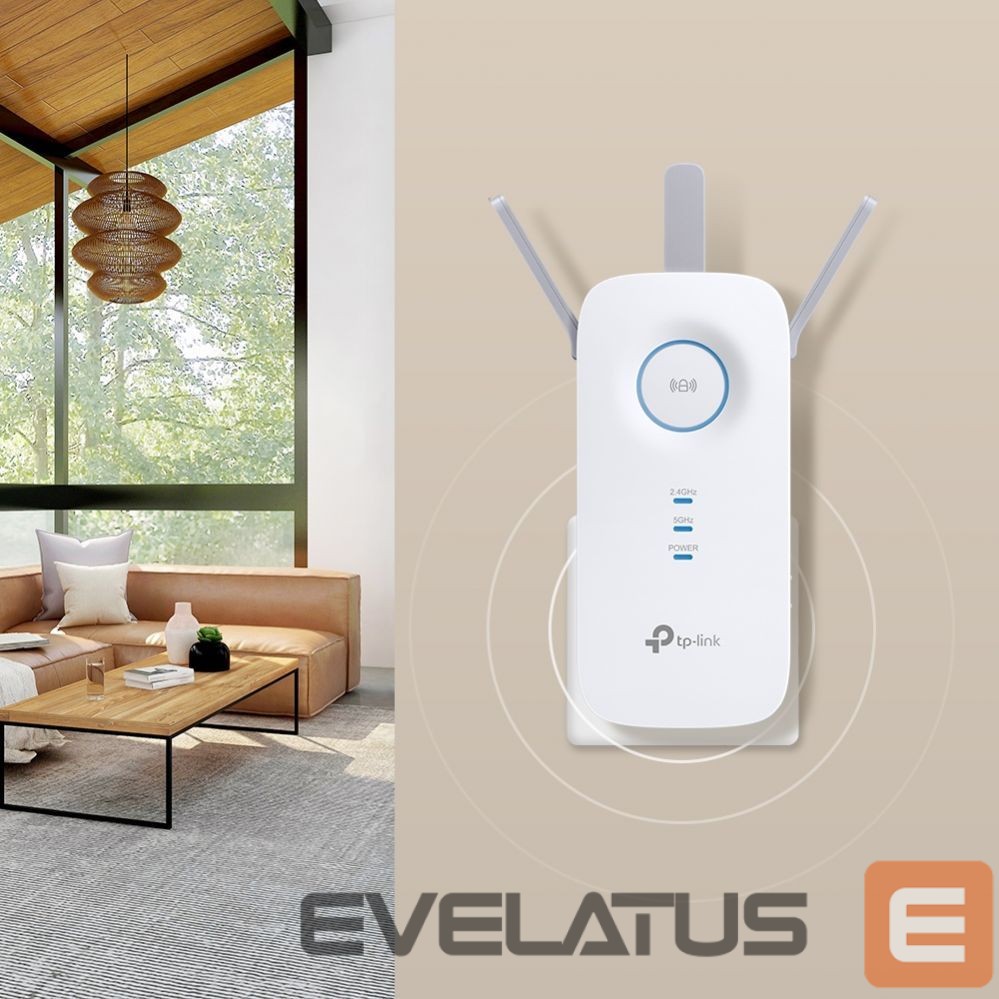 Routers TP-Link AC1900 Wi-Fi Range Extender RE550 802.11ac, 2GHz/5GHz, 600+1300 Mbit/s, 10/100/1000 Mbit/s, Ethernet LAN (RJ-45) ports 1, no PoE, Antenna type 3xExternal