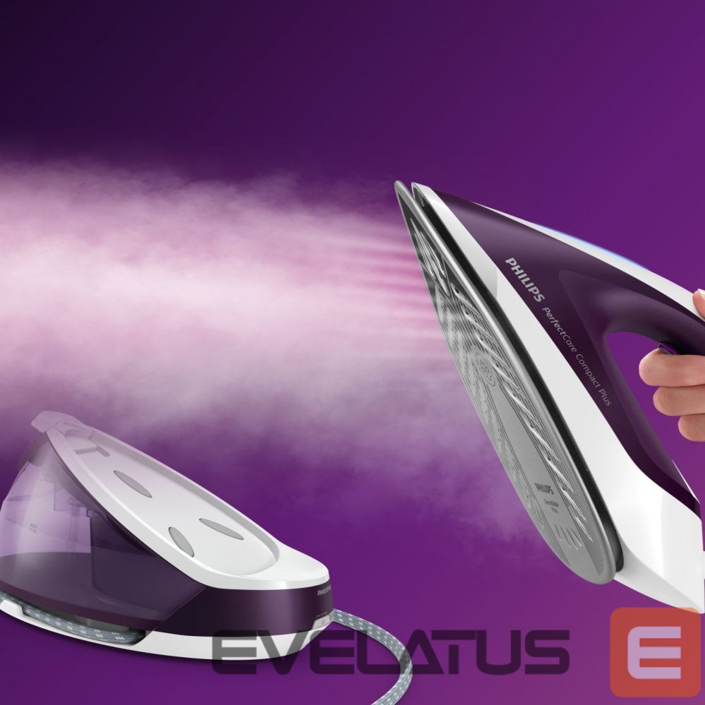 Iron Philips Ironing System GC7933/30 PerfectCare Compact Plus 2400 W, 1.5 L, 6.5 bar, Auto power off, Vertical steam function, Calc-clean function, Purple, 120 g/min
