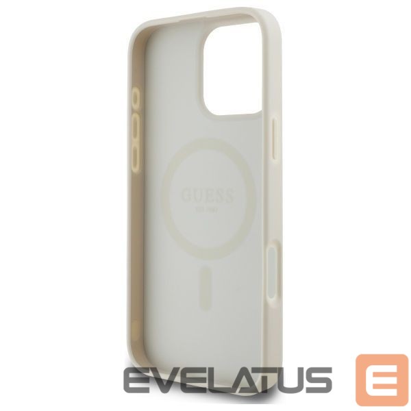 Back panel cover Guess Guess Grained Gold Ring MagSafe Case for iPhone 16 Pro Max - Beige