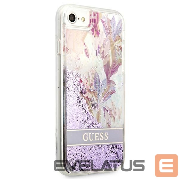 Back panel cover Guess Guess Flower Liquid Glitter case for iPhone SE 2022 / SE 2020 / 7 / 8 - purple
