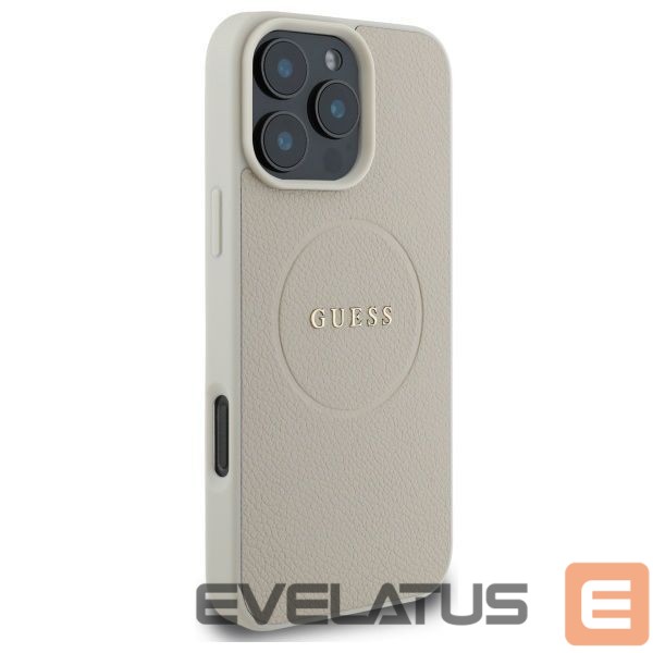 Back panel cover Guess Guess Grained Gold Ring MagSafe Case for iPhone 16 Pro Max - Beige