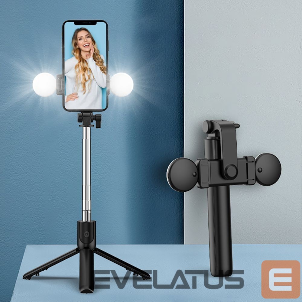 Camera accessory Hurtel Selfie stick WR1YXS telescopic tripod 0.71m with round lamp - black