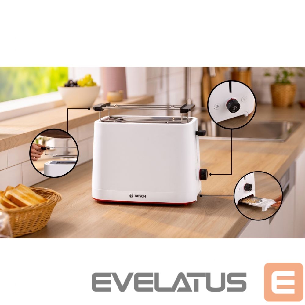 Toster Bosch Compact Toaster | TAT3M121 MyMoment | Number of slots 2 | Housing material Plastic | White