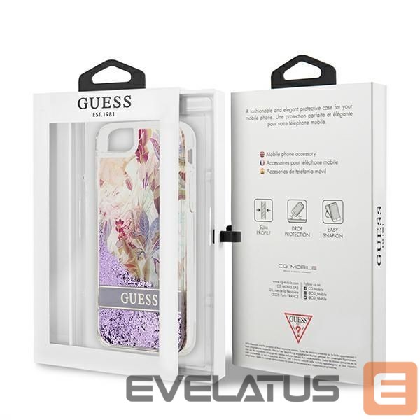 Back panel cover Guess Guess Flower Liquid Glitter case for iPhone SE 2022 / SE 2020 / 7 / 8 - purple