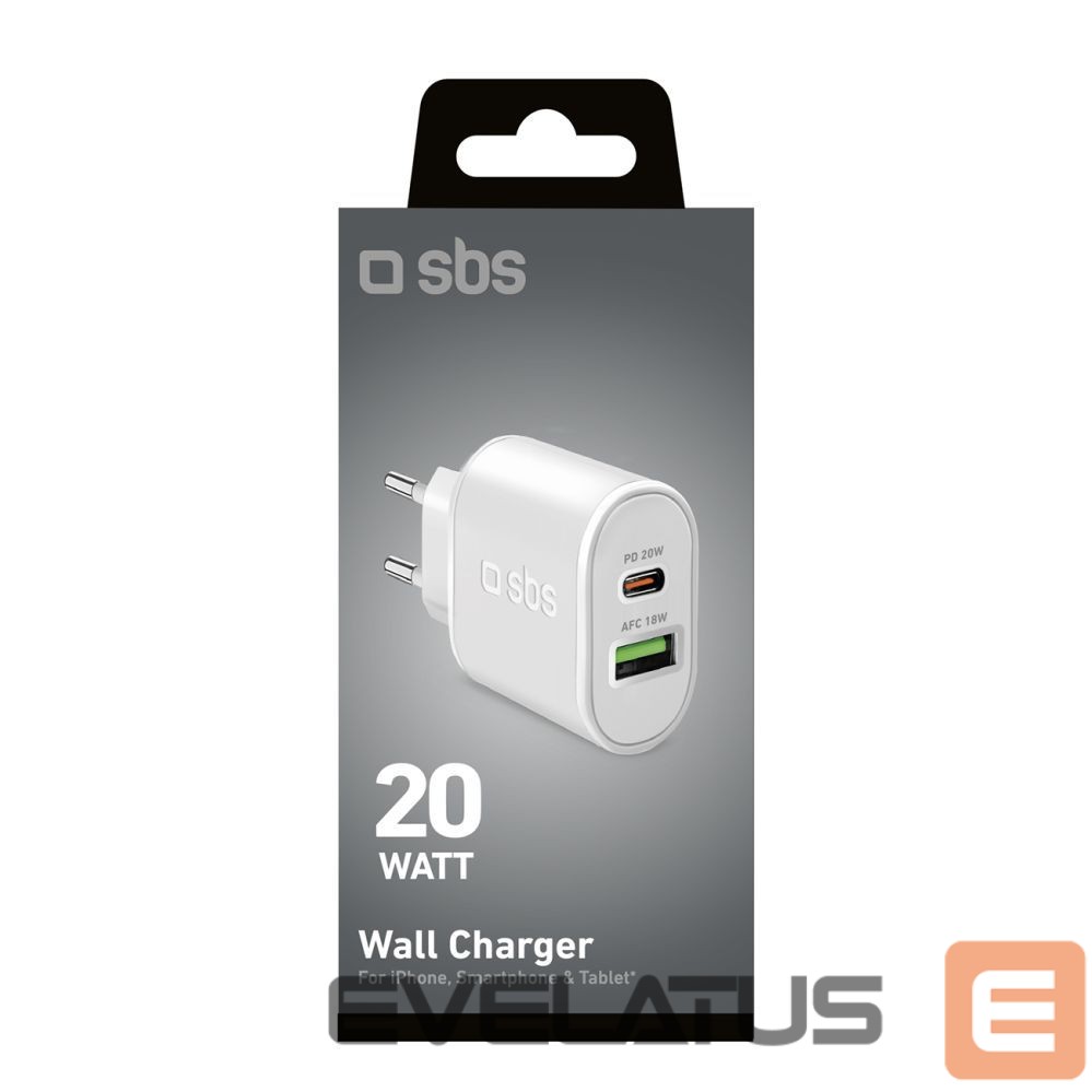 Adapter SBS SBS TETRPD20W 20W USB-A USB-C Wall Charger with Power Delivery - White