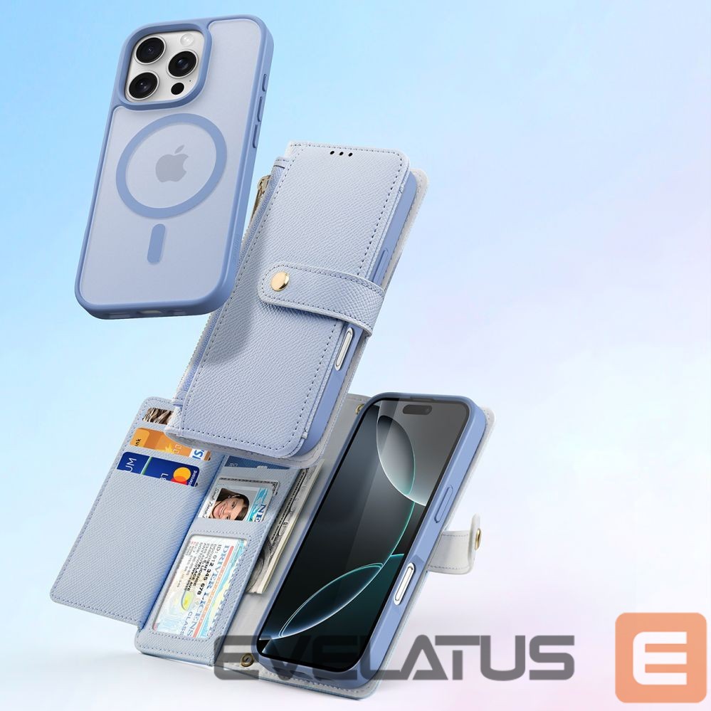 Back panel cover Dux Ducis Dux Ducis Lawa Leather Case for iPhone 16 Pro Max with Detachable Magnetic Wallet - Blue