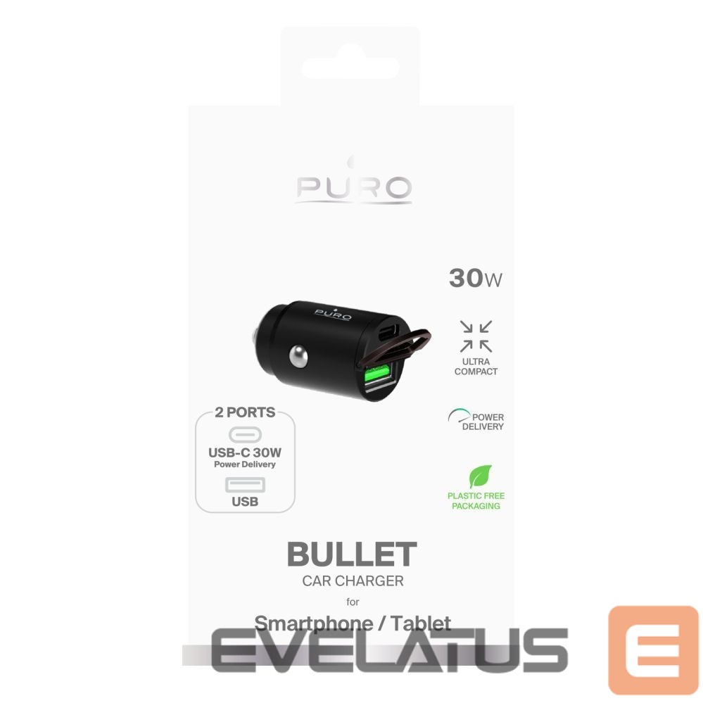 Cable Puro Elektrik Puro Mini 30W Power Delivery USB-C USB-A Car Charger - Black