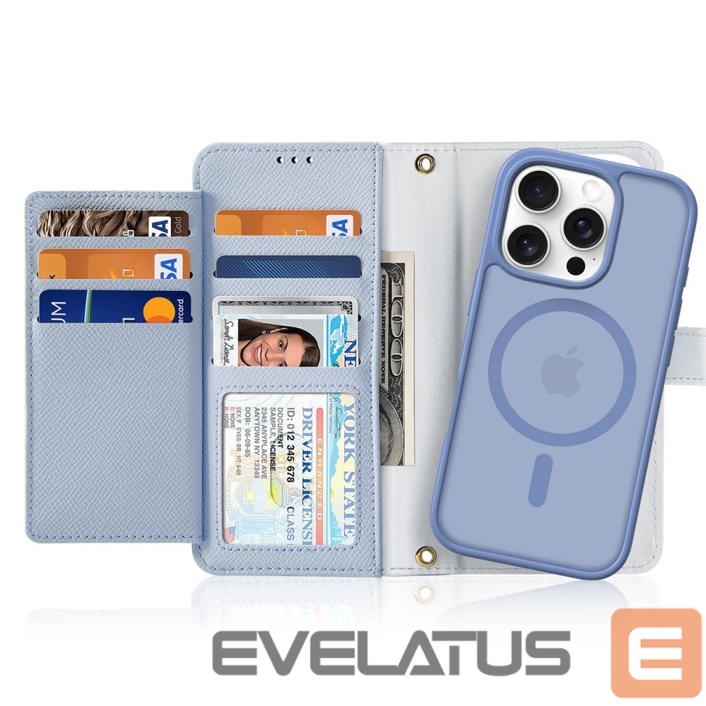 Back panel cover Dux Ducis Dux Ducis Lawa iPhone 16 Pro Leather Case with Detachable Magnetic Wallet - Blue