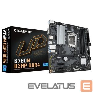Motherboard for Intel processors Gigabyte  Mainboard||Intel B760 Express|LGA1700|Micro-ATX|Memory DDR4|Memory slots 4|2xPCI-Express 3.0 1x|1xPCI-Express 4.0 16x|2xM.2|1x15pin D-sub|1xHDMI|1xDisplayPort|6xUSB 2.0|5xUSB 3.2|1xUSB-C|1xPS/2|1xRJ45|3xAudio port|B760MD3HPDDR4 