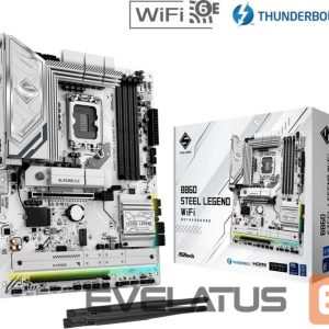 Motherboard for Intel processors Asrock  Mainboard||Intel B860 Express|LGA1851|ATX|Memory DDR5|Memory slots 4|1xPCI-Express 4.0 16x|1xPCI-Express 5.0 16x|1xM.2|1xHDMI|1xDisplayPort|1xAudio-Out|1xMicrophone|3xUSB 2.0|6xUSB 3.2|1xUSB-C w/Thunderbolt|1xOptical S/PDIF|1xRJ45|B860STEELLEGENDWIFI 