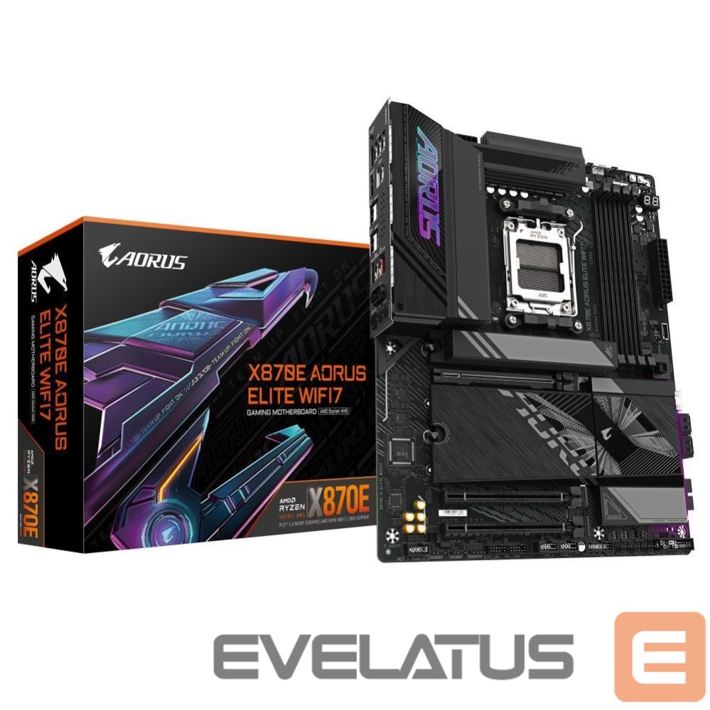Motherboard for AMD processors Gigabyte Mainboard||AMD X870E|SAM5|ATX|Memory DDR5|Memory slots 4|1xPCI-Express 3.0 4x|1xPCI-Express 4.0 4x |1xPCI-Express 5.0 16x|4xM.2|1xHDMI|4xUSB 2.0|6xUSB 3.2|2xUSB-C|1xOptical S/PDIF|1xRJ45|2xAudio port|X870EAELITEWIFI71.2