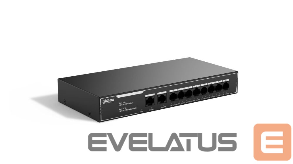 Commutator DAHUA Switch||10-Port Economical Gigabit PoE Switch with 8-Port PoE|Type L2|SG1010LP