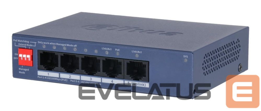 Commutator DAHUA Switch||DH-CS4005-4ET1GT-36|Type L2|PoE ports 4|40 Watts|CS4005-4ET1GT-36