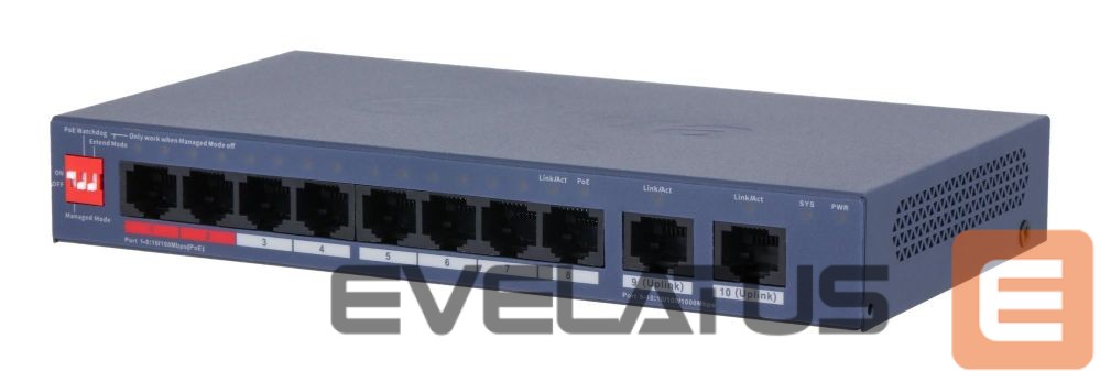 Commutator DAHUA Switch||DH-CS4010-8ET2GT-110|Type L2|PoE ports 8|110 Watts|CS4010-8ET2GT-110