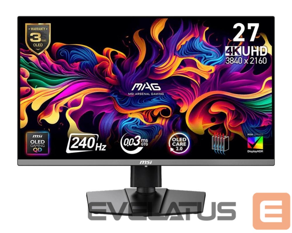 Monitor MSI Monitor||26.5 "|3840 x 2160 pixels|4K Ultra HD|Native aspect ratio 16:9|QD-OLED|MAG272UPQD-OLEDX24