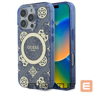 Other Phone Accessory Guess  Guess IML Peony On 4G Background MagSafe Case for iPhone 16 Pro - Blue 