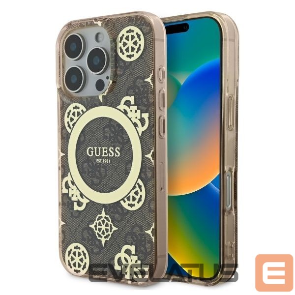 Other Phone Accessory Guess Guess IML Peony On 4G Background MagSafe Case for iPhone 16 Pro - Brown