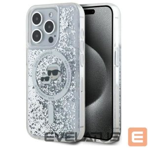 Other Phone Accessory Karl Lagerfeld  Karl Lagerfeld Liquid Glitter Karl & Choupette Head Magsafe iPhone 15 Pro Case - Clear 