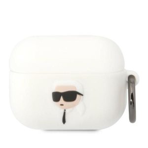 Wireless headphones Karl Lagerfeld  Karl Lagerfeld KLAPRUNIKH AirPods Pro cover white/white Silicone Karl Head 3D 