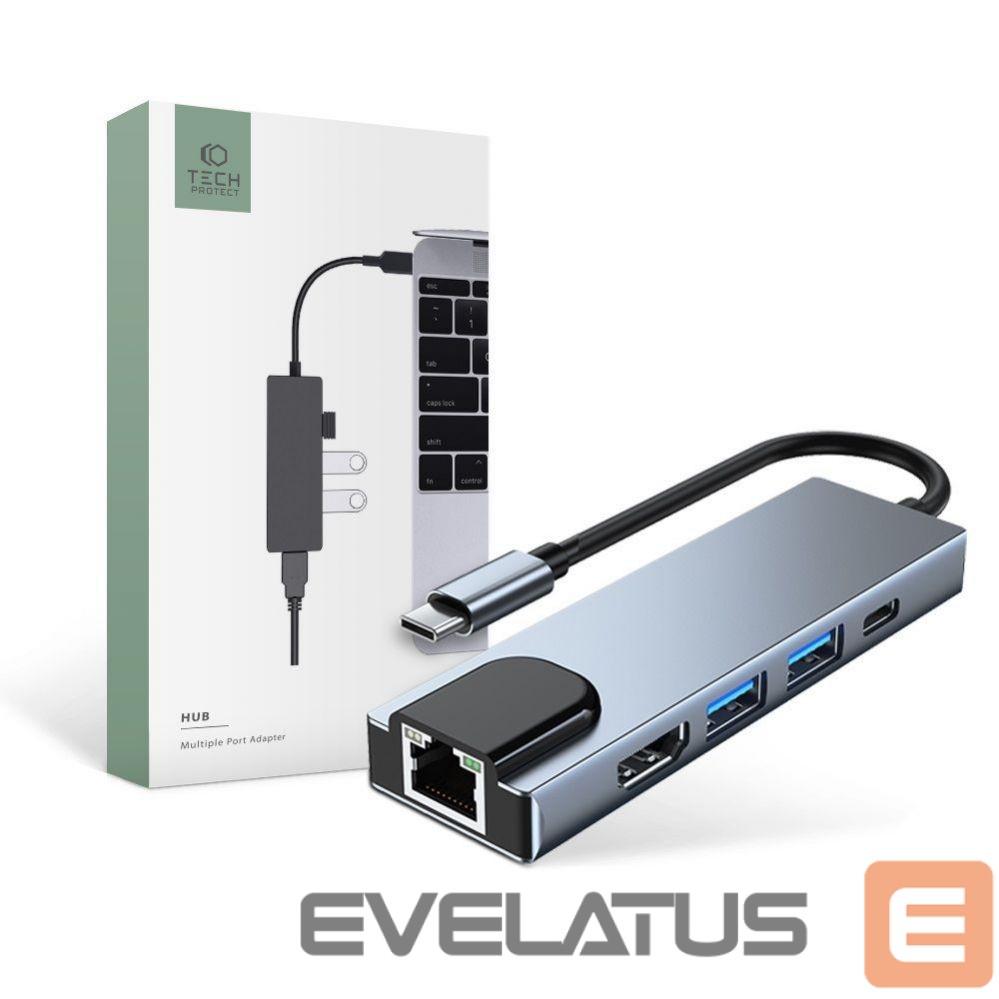 Other Computer Accessory Tech-Protect HUB Tech-Protect V3 5in1 USB-C - USB-A 3.0 / USB-A 2.0 / USB-C / HDMI / RJ45 - gray
