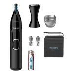 Razor Philips  Philips Nose and ear trimmer NT5650/16 100% waterproof, AA-battery included, , precision comb, 2 eyebrow combs 3mm/5mm, on/off button, black 