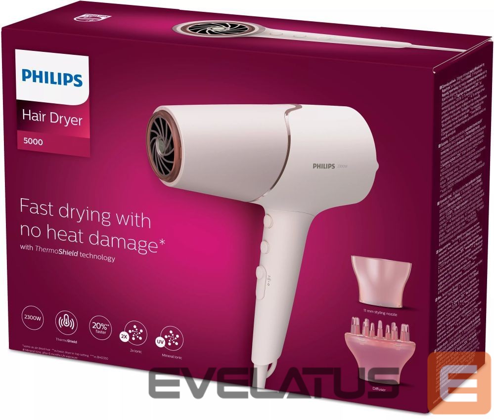 Hair stylers Philips Philips 5000 Series Hairdryer BHD530/00, 2300 W, ThermoShield technology, 3 heat and 2 speed settings