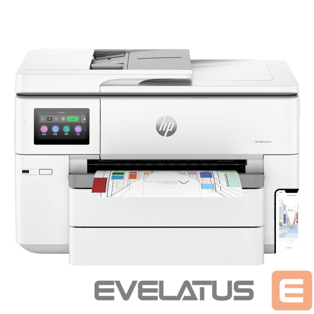 Printer HP HP OfficeJet Pro 9730e HP+ Wide Format AiO All-in-One Printer - A3/A4 Color Ink, Print/Copy/Scan, Automatic Document Feeder, Auto-Duplex, Two Trays, LAN, Wifi, 22ppm, 250-1500 pages per month (replaces OfficeJet Pro 7740)