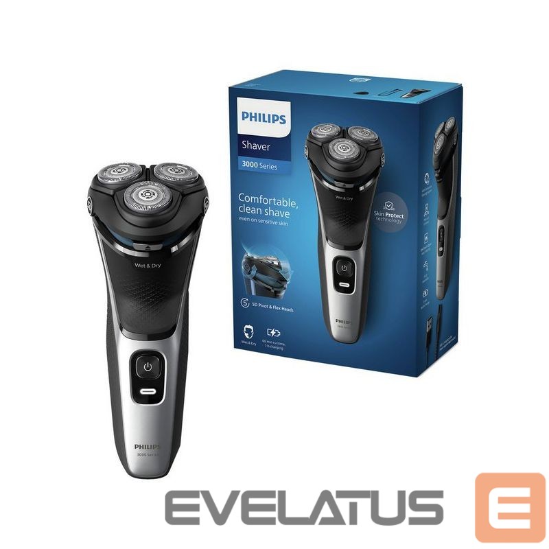 Razor Philips Philips Wet or Dry electric shaver S3143/00, Wet&Dry, PowerCut Blade System, 5D Flex Heads, 60min shaving / 1h charge, 5min Quick Charge