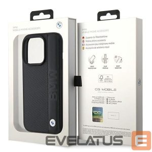 Back panel cover BMW  BMW Leather Textured & Stripe iPhone 15 Pro Max Case - Black 