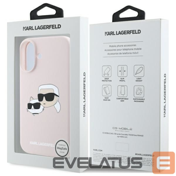 Back panel cover Karl Lagerfeld Karl Lagerfeld Silicone Nauble Heads Print MagSafe Case for iPhone 16 - Pink
