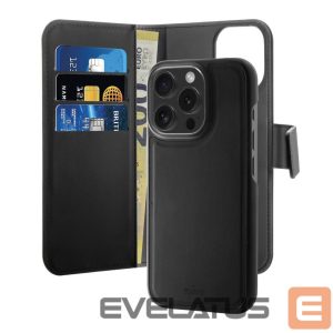 Back panel cover Puro  Puro Wallet Detachable MagSafe 2in1 PU Leather Case with Flap and Wallet for iPhone 16 Pro Max - Black 