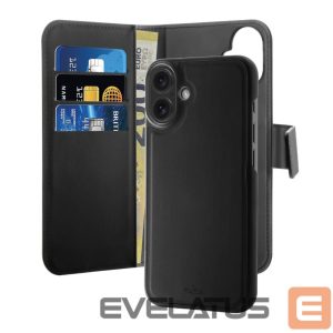 Back panel cover Puro  Puro Wallet Detachable MagSafe 2in1 PU Leather Case with Flap and Wallet for iPhone 16 Plus - Black 