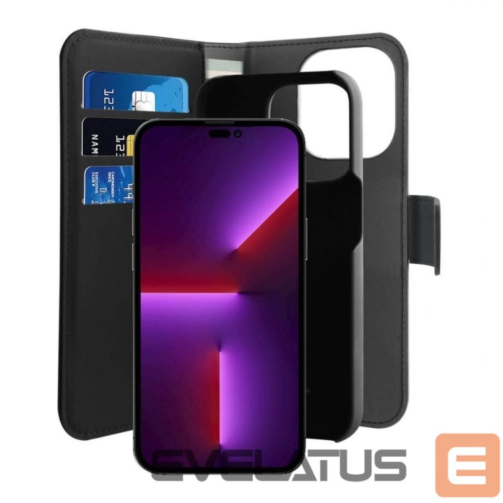 Back panel cover Puro Puro Wallet Detachable MagSafe 2in1 PU Leather Case with Flap and Wallet for iPhone 14 Pro Max - Black