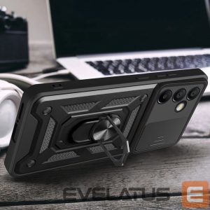 Back panel cover Hurtel  Hybrid Armor Camshield with Stand and Camera Cover for Samsung Galaxy A56 - Black 