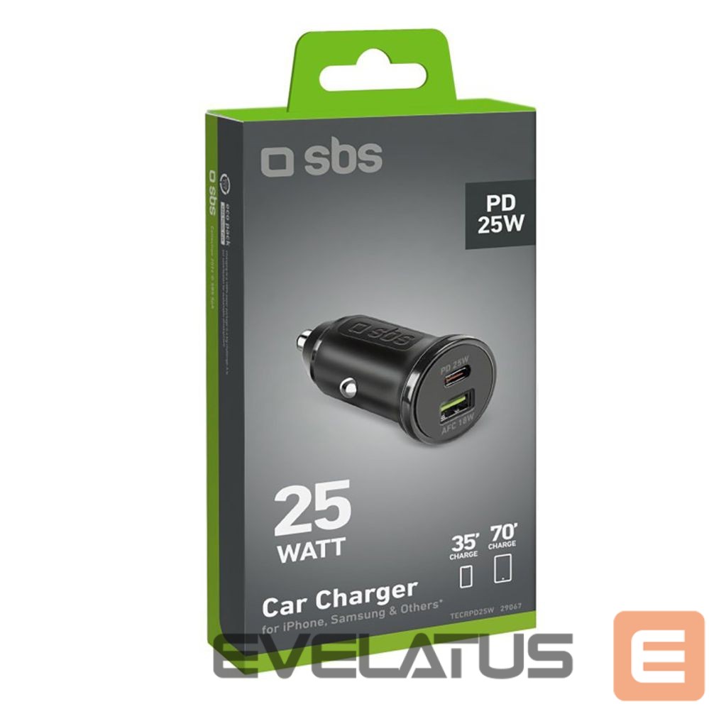 Adapter SBS SBS TECRPD25W Car Charger 25W USB-A USB-C with Power Delivery - Black