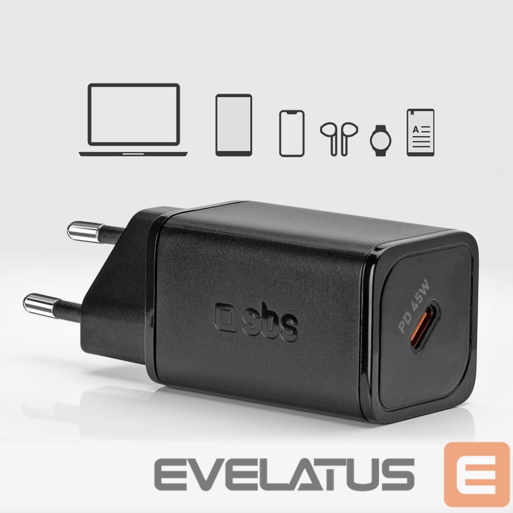 Adapter SBS SBS TETRGAN1C45W 45W GaN USB-C Wall Charger with Power Delivery - Black