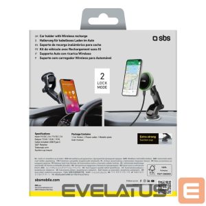 Auto holder SBS  SBS TESUPMAGEXTWIR15W Telescopic Smartphone Holder with Wireless Charger, MagSafe Compatible, for Windshield and Dashboard - Black 