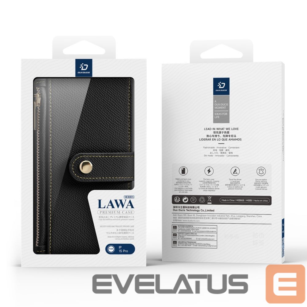 Back panel cover Dux Ducis Dux Ducis Lawa Leather Case for iPhone 15 Pro - Black