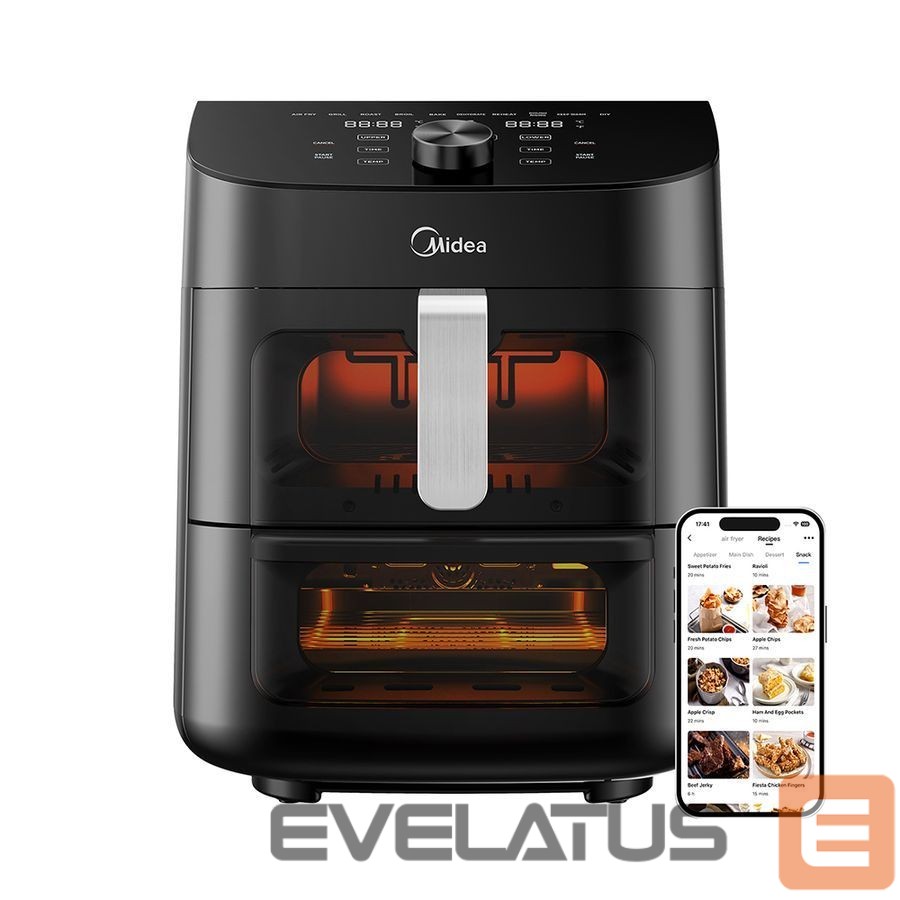 Table grill Midea Two Zone Airfryer | MAD1100DADK | Power 1850 W | Capacity 4.4/6.4 L | Rapid Air technology | Black