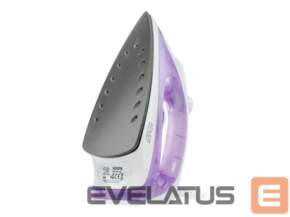 Iron Adler Iron | | AD 5019 | With cord | 1600 W | Water tank capacity 100 ml | Continuous steam 10 g/min | Violet/White