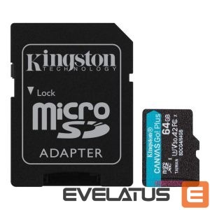 Flash drive Kingston  64GB UHS-I microSD Memory Card with SD Adapter (Class 10, U3, V30) 