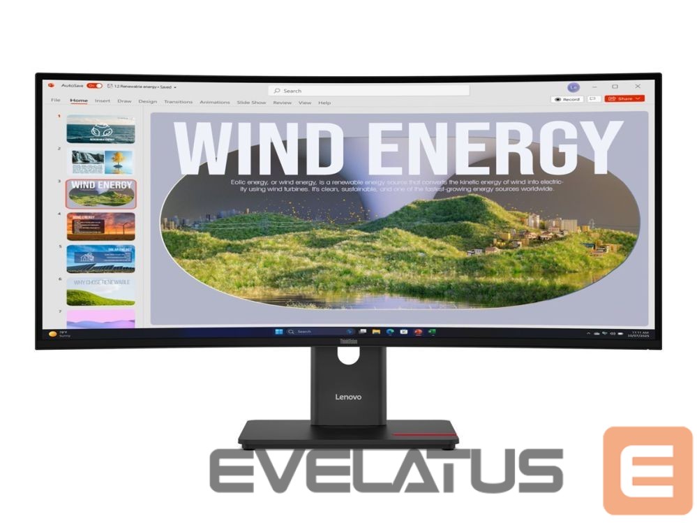 Monitor Lenovo ThinkVision | T34WD-40 | 34 " | VA | 21:9 | 120 Hz | 4 ms | 3440 x 1440 pixels | 300 cd/m² | HDMI ports quantity 1 | Eclipse black | Warranty 36 month(s)