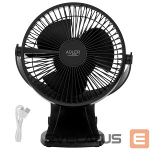 Fan Adler  Rechargeable Clip-on Desk Fan | AD 7342 | Table Fan | Black | Diameter 15.5 cm | Number of speeds 3 | Oscillation | 5 W 