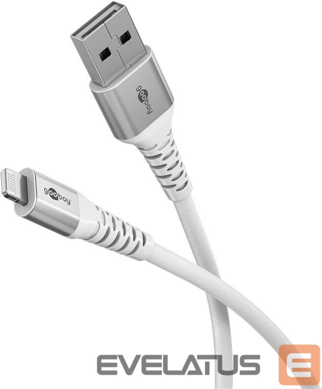 Cable Goobay Lightning USB-A Supersoft Textile Cable with Metal Plugs, 2 m, white