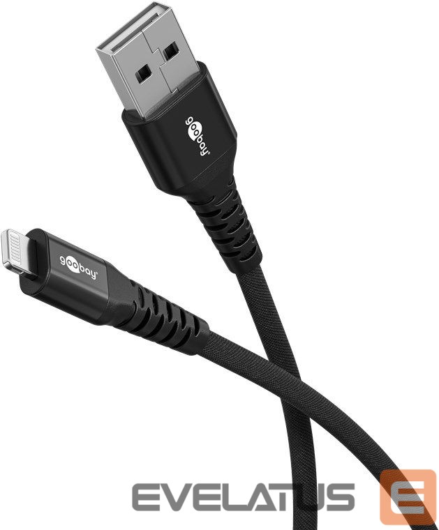 Cable Goobay Lightning USB-A Supersoft Textile Cable with Metal Plugs, 2 m, black