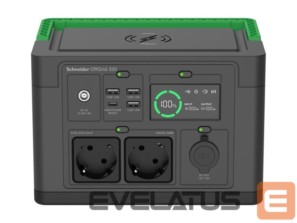 Servers Schneider Electric APC OffGrid Portable Power Station 330, 230V, 332Wh Lithium-ion, LCD, 2 CEE 7/3 Schuko outlets, Sinewave, 3 USB-A, 1 USB-C, Wireless Charger |