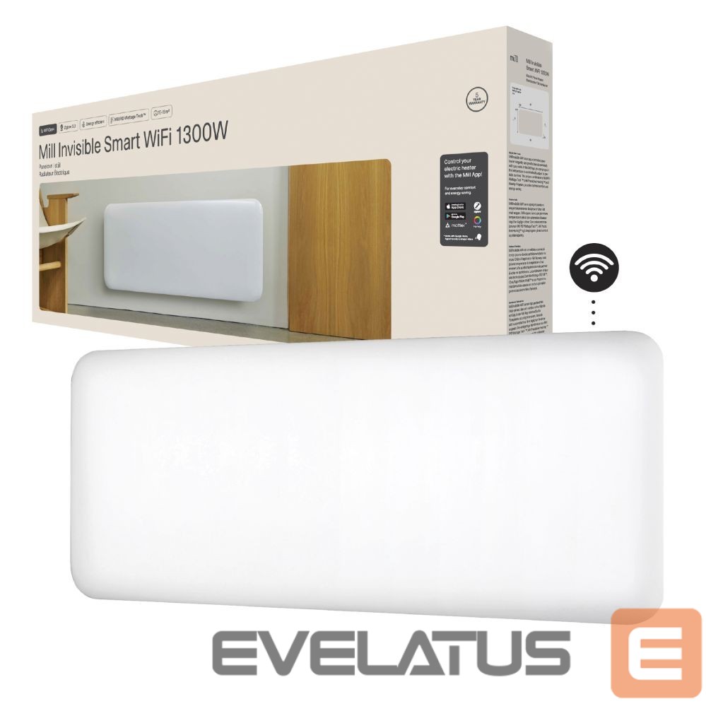 Radiator Mill Invisible Smart WiFi Heater | PA1300WIFI4 | Panel Heater | 1300 W | Suitable for rooms up to 15-19 m² | White | IPX4